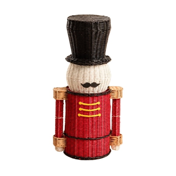 Woven Rattan Nutcracker Figurine, 11.81 Inch Christmas Nutcracker Soldier Statue, Rustic Hand-Woven Boho Farmhouse Christmas Decor, Tabletop Mantel Holiday Decoration