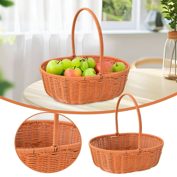 Woven Rattan Picnic Basket with Handle 12.01 x 9.65 x 10.63 Inches Multipurpose Storage for Outdoor Picnics Home Organization Gathering Vegetables Fruits Flowers Gift Basket Brown