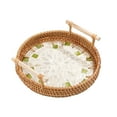 thumbnail image 1 of Woven Rattan Serving Tray Fruit Dessert Tray Round Nordic Multifunctional Vanity Platter Breakfast Cake Snacks Tray for Party Kitchen Table Small Green White, 1 of 8