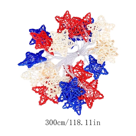 Woven Rattan Star Decorative LED Lights Independence Day Star String Lights Red White Blue Rattan Holiday Decoration