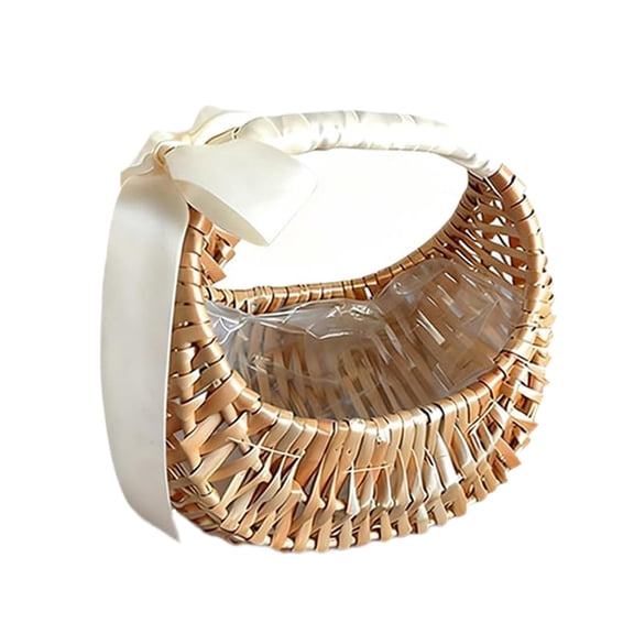 Woven Rattan Storage Basket Wicker Basket Small Half Moon Versatile Organizer for Home Kitchen Travel Shopping Trips