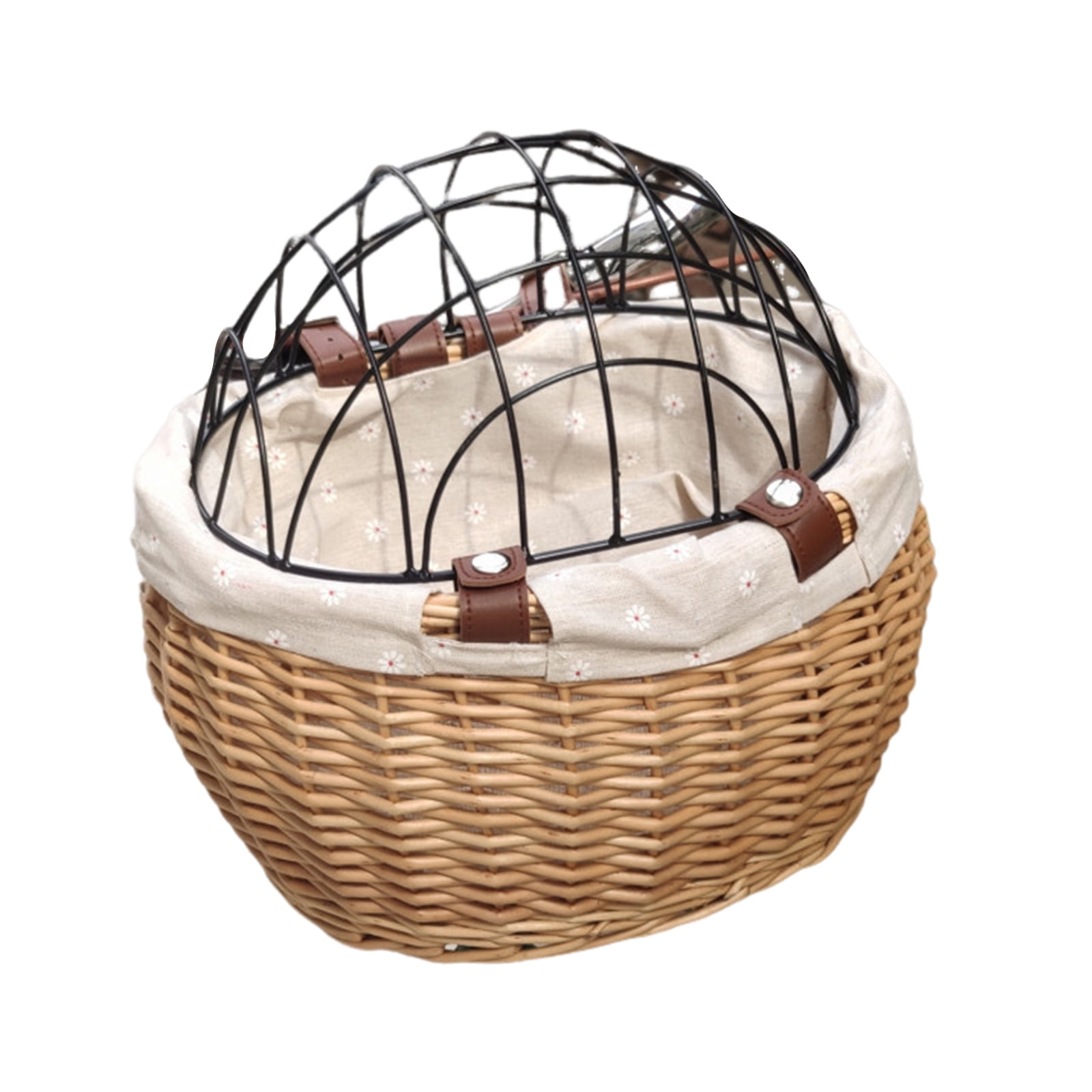 Woven Rattan Storage Bike Basket Front Bicycles Basket Rattan Basket Woven Storage Basket with Adjustable Belt