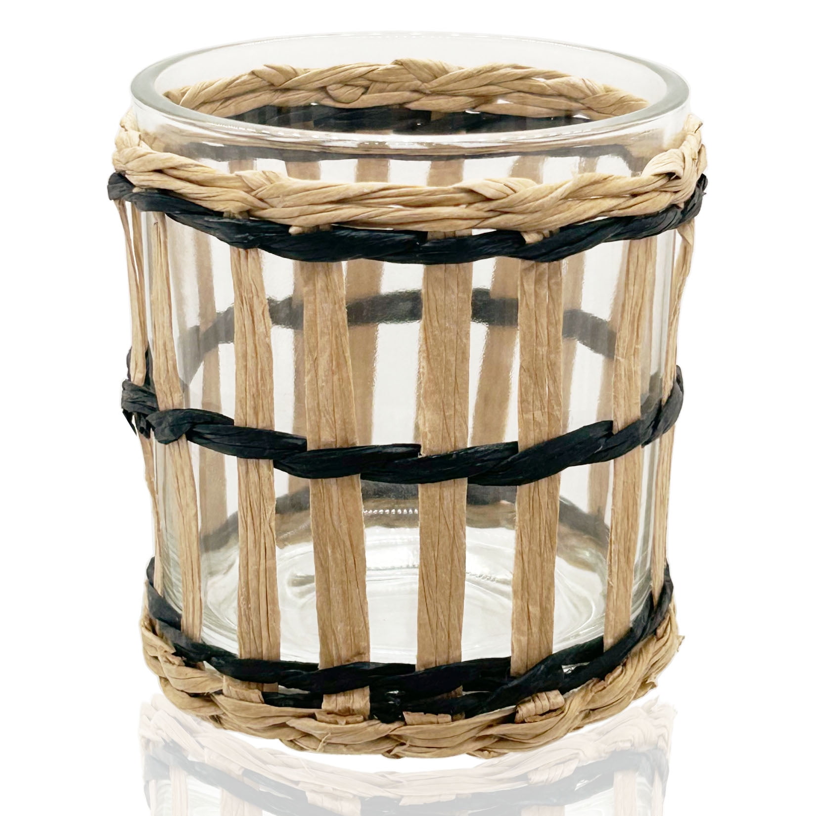 Natural Rattan Woven Tea Light Candle Holders (Set Of 2) | Handmade Seagrass Votive Holders With Glass Cups, 3" Diameter - View #10
