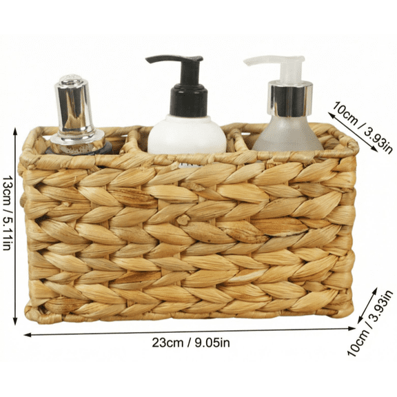 Woven Rattan Three Compartment Storage Basket 9x4x5 Inch Multifunctional Home Organizer for Shelves and Countertops, Rustic Decorative Basket Ideal as Entryway Catchall Khaki A