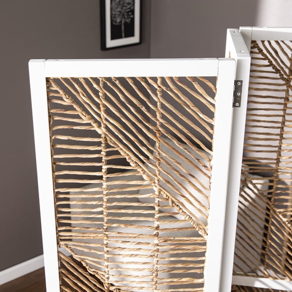 Woven Room Divider - Foldable Chevron Screen with Steel Frame - 53" Wide