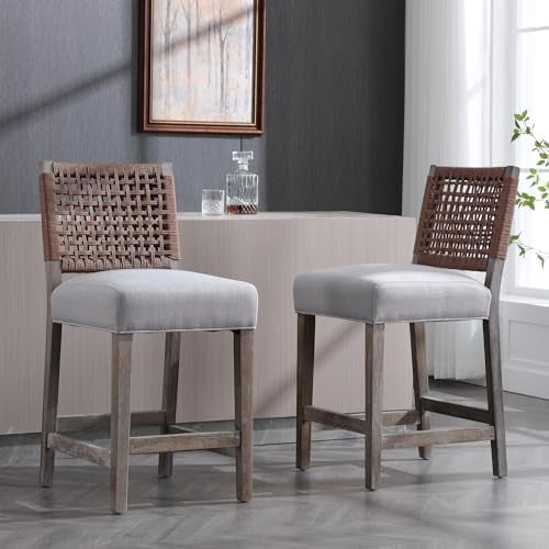 Woven Rope Back Bar Stools Set of 2 Armless Counter Height Stools ...