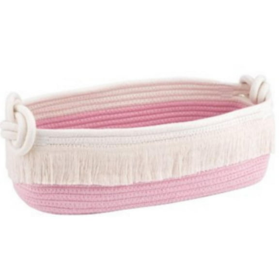 Woven Rope Basket – 13"x6"x4" Pink Decorative Woven Basket for Toys, Blankets, or Laundry, Cute Tassel Decor for Baby & Girl - Home Storage Container
