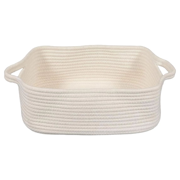 Woven Rope Basket With Handles Storage Organizer For Home Pet Toys And Decor White A For Adults