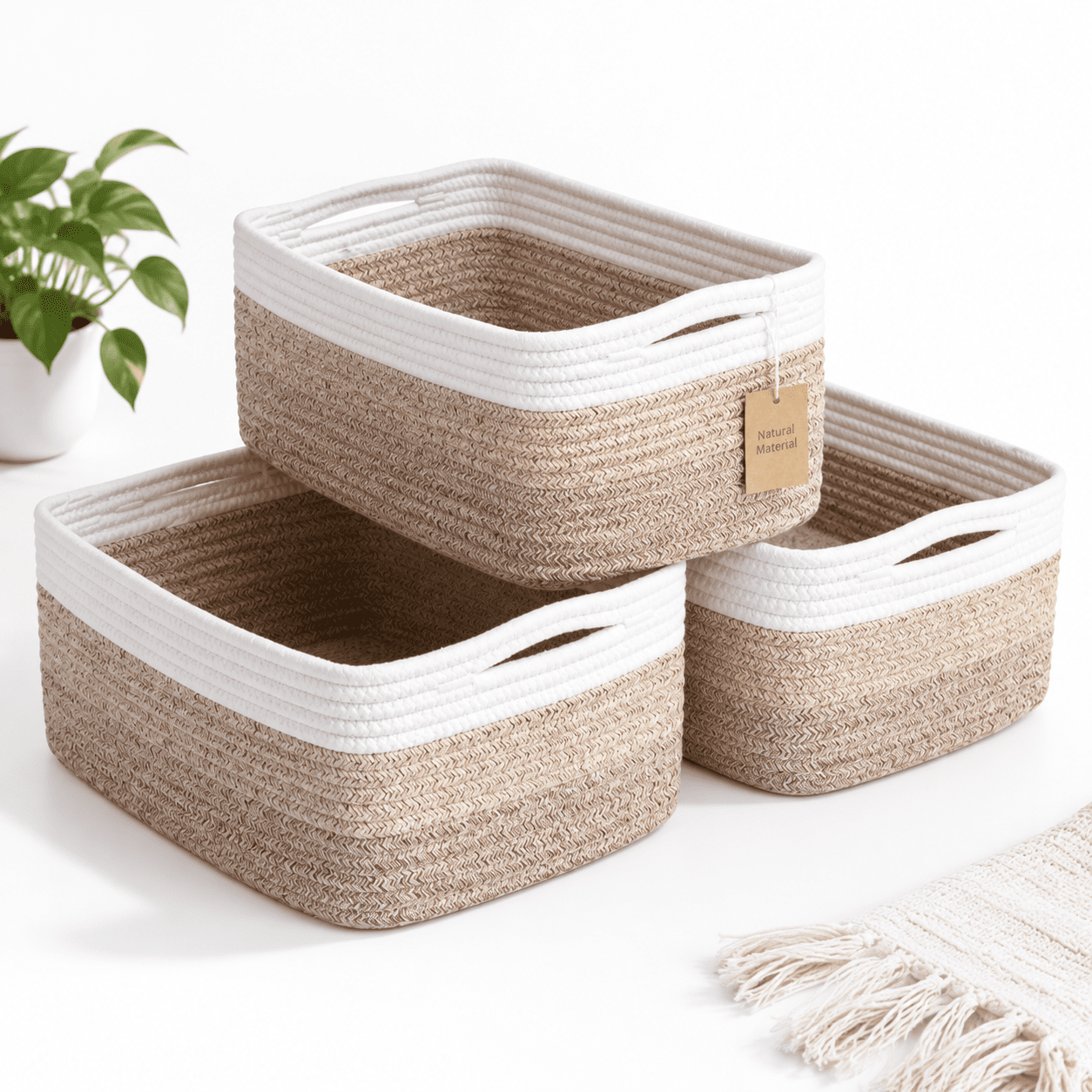 Woven Rope Baskets For Organizing 3 Pack 15.5 X 11 5.5