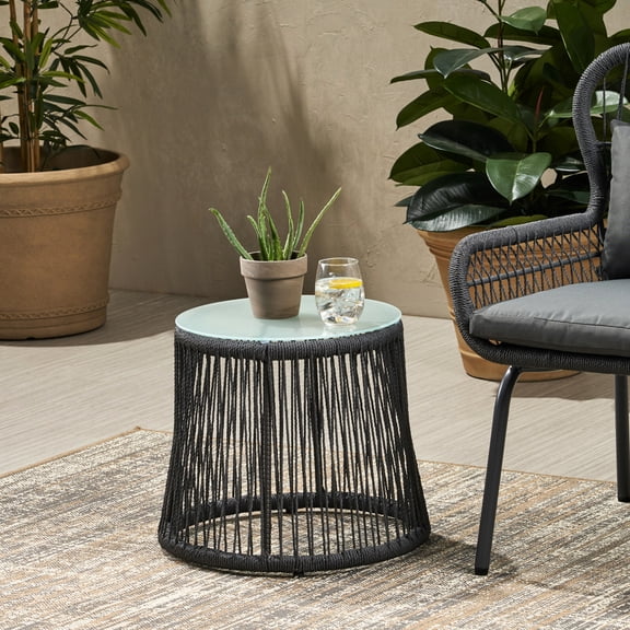Woven Rope Design - Chic Outdoor Accent - Sofa Companion Table - Spill Wiping Simplicity