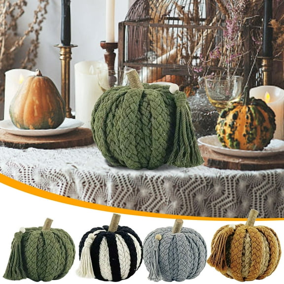 Woven Rope Pumpkin Decoration, 7" Simulation Pumpkin Fall Festival Home Decor Figurine, Faux Cottons Rope Pumpkin Tabletop Decor for Thanksgiving Christmas Party Holiday Indoor