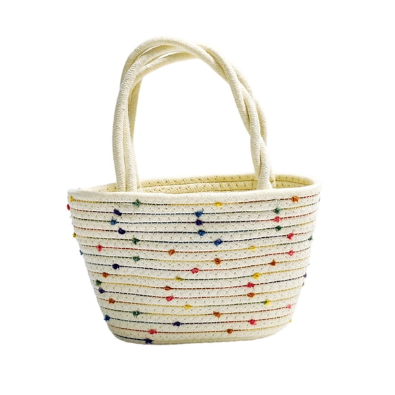 Woven Rope Purse for Women, Handmade Shoulder Bag, Woven Rainbows Handle Beach Tote Bag Fashionable Handbag For Vacation Casual Outings And Beach Days Thread Tote Bag(C)