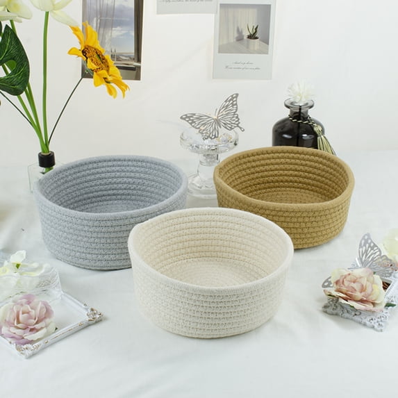 Woven Rope Storage Baskets Set of 3, Foldable Washable Cotton Baskets for Bathroom, Nursery Toy Storage, Laundry and Home Organization