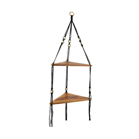 Woven Rope Wood Floating Storage Shelf Bookshelf Hanger Macrame Hanging Shelves Rack Boho Wall Decor for Nursery Living Room