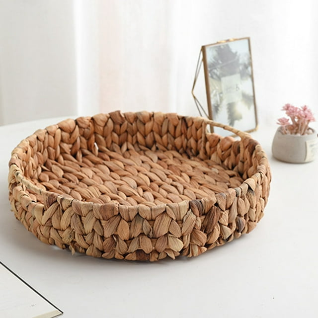 Woven Round Fruit Tray Handmade Natural Water Hyacinth Storage Baskets