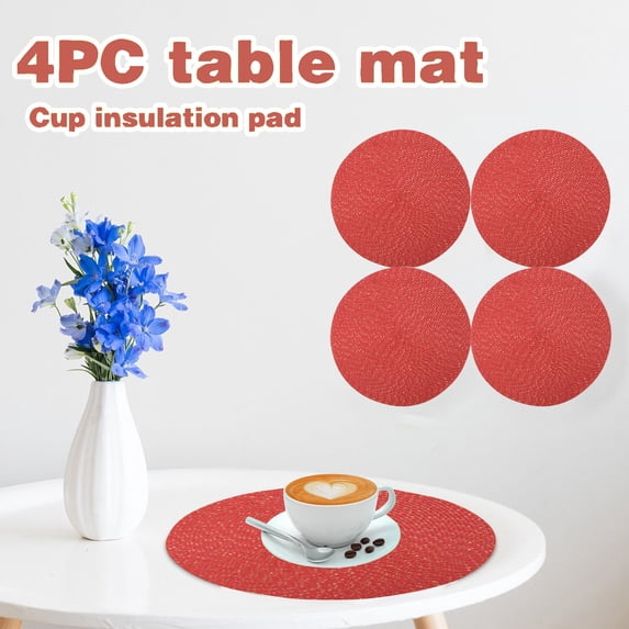 Round Braided Placemats Set of 4, Washable Heat Resistant Cotton Polyester Circle Place Mats for Kitchen Dining Table(15Inch,Red)