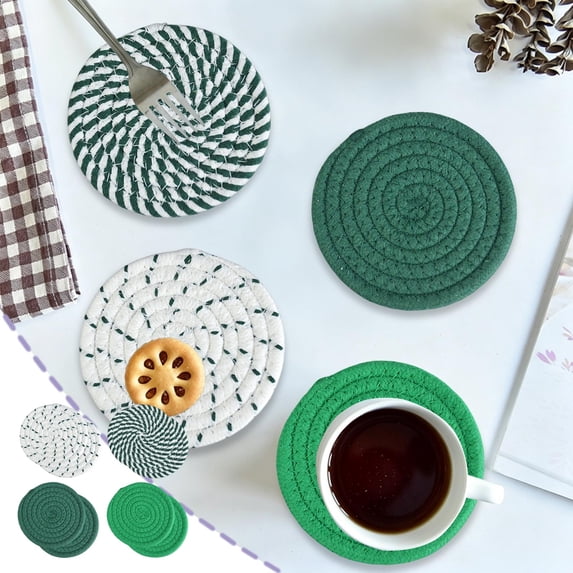 Woven Round Placemats Cotton Rope Table Mats Heat Insulation Coasters for Kitchen Dining Table Decor Waterproof Washable Protective Hot Dish Pad Natural Home Style Rustic Accent