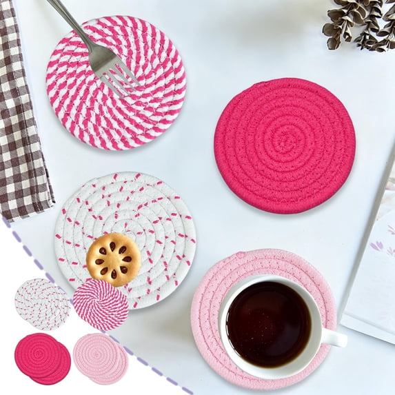 Woven Round Placemats Cotton Rope Table Mats Heat Insulation Coasters for Kitchen Dining Table Decor Waterproof Washable Protective Hot Dish Pad Natural Home Style Rustic Accent