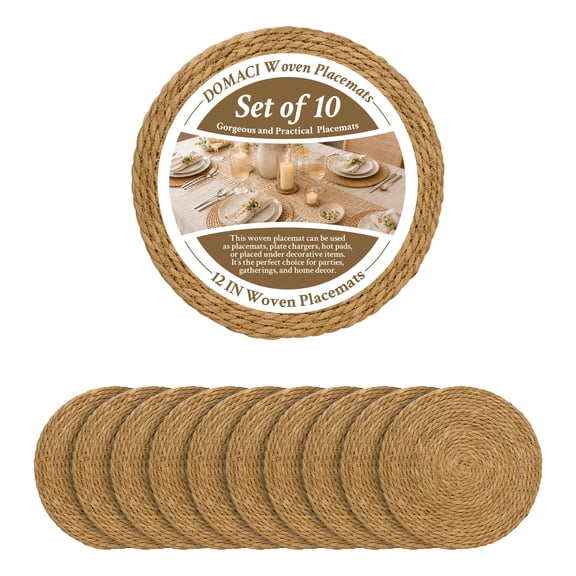 Round Woven Placemats Set of 10, 12 inch Boho Farmhouse Rustic Woven Place Mats for Dining Table Decor, Rattan Wicker Table Mats Chargers for Dinner Plates