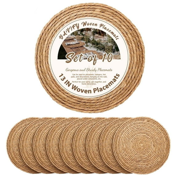 Round Woven Placemats Set of 10, 13 Inch Boho Farmhouse Rustic Woven Place Mats for Dining Table Decor, Rattan Wicker Table Mats Chargers for Dinner Plates