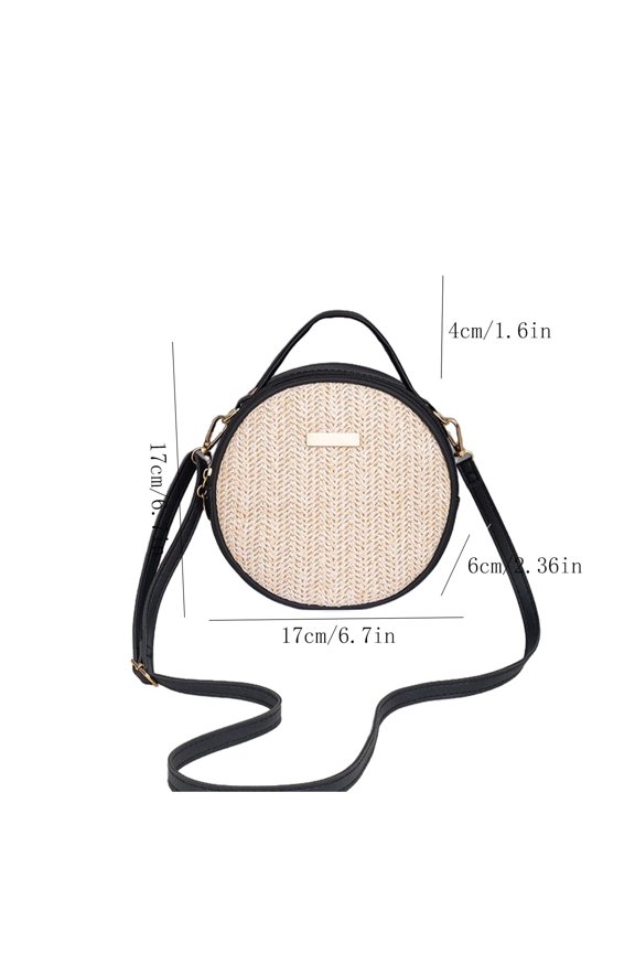Woven Round Rattan Handbag Crossbody Purse Straw Circle Tote for Daily Errands Beach Vacation Outfit YYUZH