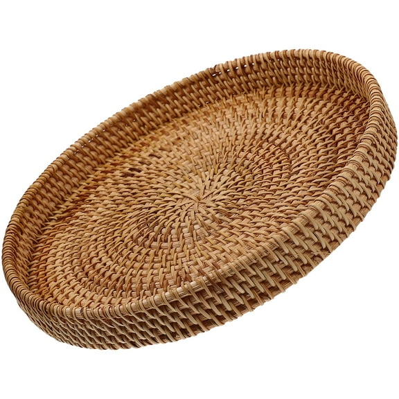 Woven Round Tray Rattan Storage Basket Tableware Decoration Serving