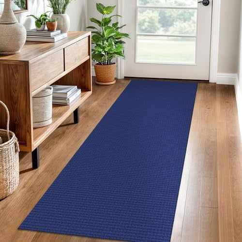 Woven Runner Rug 2x6 Ft Washable Runners for Hallways Cotton Non Slip Rubber Backed Kitchen Runner Braided Indoor Floor Carpet for Entryway, Hallway, Kitchen, Bedroom, Royal Blue/Navy