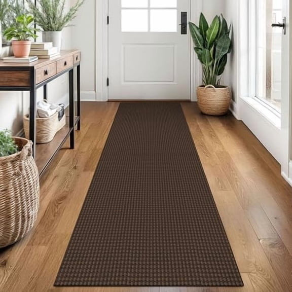 Woven Runner Rug 2x7 Ft Washable Runners for Hallways Cotton Non Slip Rubber Backed Kitchen Runner Braided Indoor Floor Carpet for Entryway, Hallway, Kitchen, Bedroom, Brown