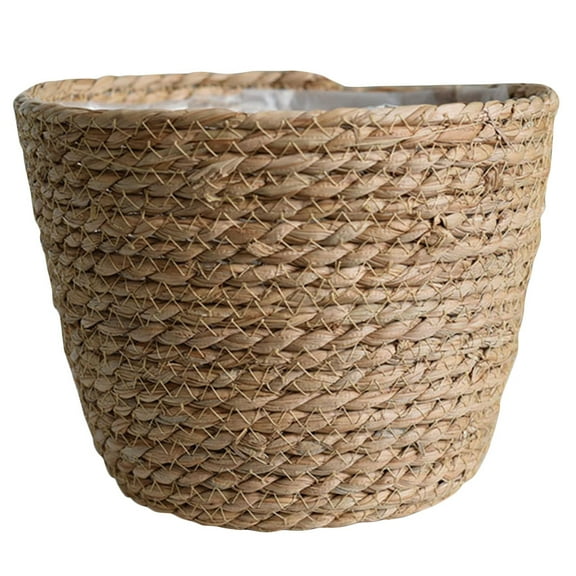 Woven Rush Grass Planter Small Basket Rustic Flower Pot