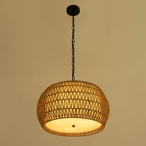 Woven Rustic-Style Pendant Light Fixture,Adjustable Height Chanderlier LightFixtures CeilingMount Pendant Light