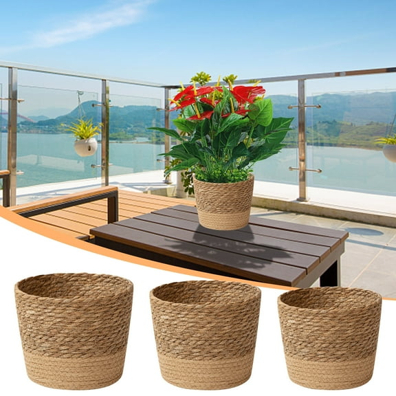 Woven Seagrass Basket Planters, Flower Pots Cover Storage Basket Plant Containers Hand Woven Basket Planter, Basket for Plants Indoor Outdoor