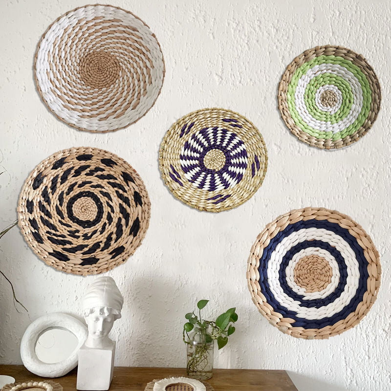 Woven Seagrass Baskets Wall Art Boho Round Woven Basket Wall Decor for ...