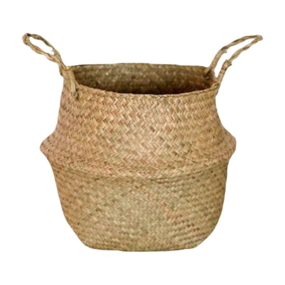 Woven Seagrass Belly Basket 7x8 Inch with Handles for Plant Pot Cover and Boho Home Storage Natural