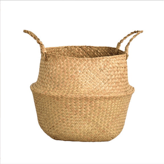 Woven Seagrass Belly Basket for Storage Plant Pot Basket and Laundry, Picnic and Grocery Basket (Medium, Original)Handcrafted Woven Flower Basket: Natural Decor for Home