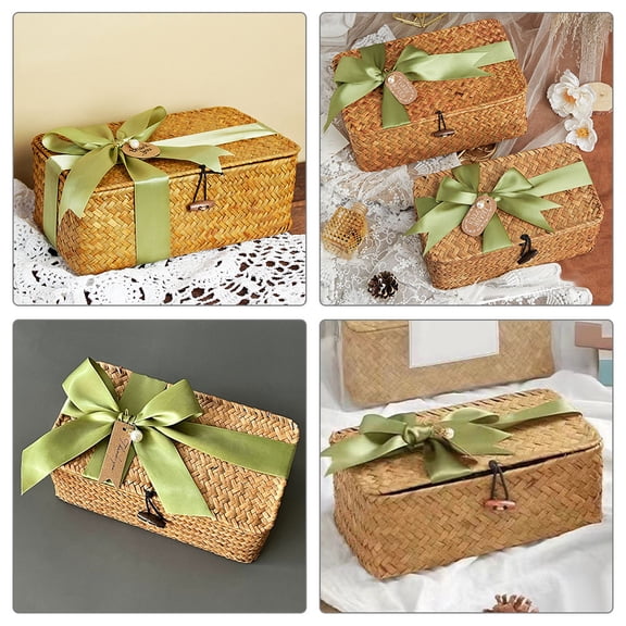 Woven Seagrass Olive Green Storage Basket for Snacks Cosmetics and Small Item Organization