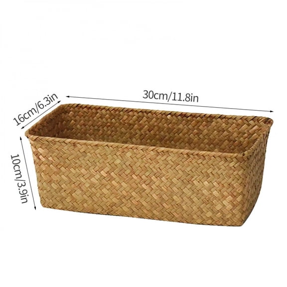Woven Seagrass Wicker Storage Basket Rectangular Straw Rattan Basket Multipurpose Fruit Cosmetic Sundries Storage Organizer