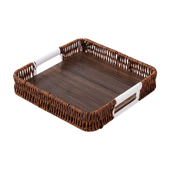 Woven Serving Tray Handwoven Storage Basket for Coffee Table Fruit Decorative Woven-Look Ottoman Tray 10.24 Inch Plastic Storage
