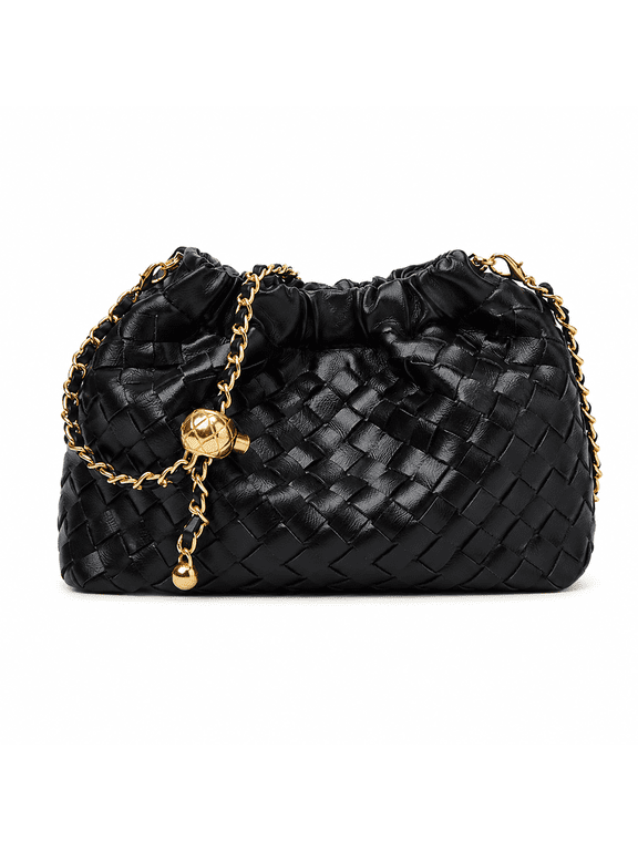 Woven Shoulder Bag for Women, PU Diamond Cloud Crossbody Purse, Handmade Texture Soft Shape Handbag for Daily Outing, Shopping, Travel, 7.9 x 3.1 x 5.5 in