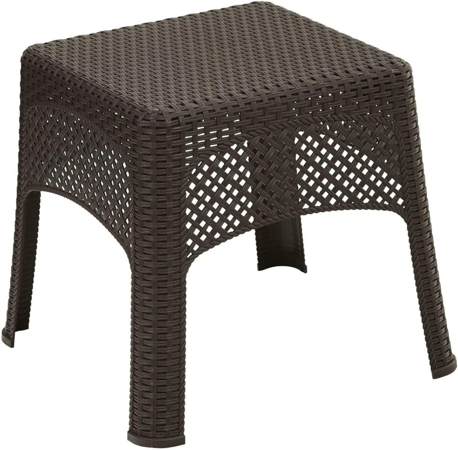 Earthy Brown Square Resin Woven Outdoor Side Table