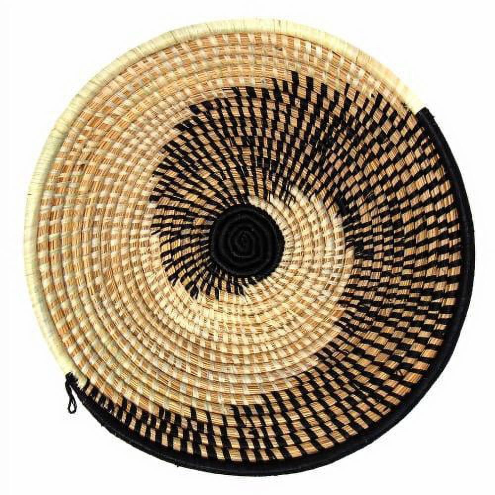 Handwoven Natural and Black Sisal Round Basket with Loop Handle