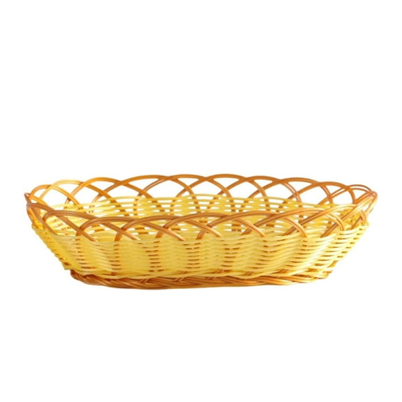 Woven Snack Basket, Imitation Rattan Popcorn and French Fries Holder, Fruit Display Basket, Yellow, Large Size