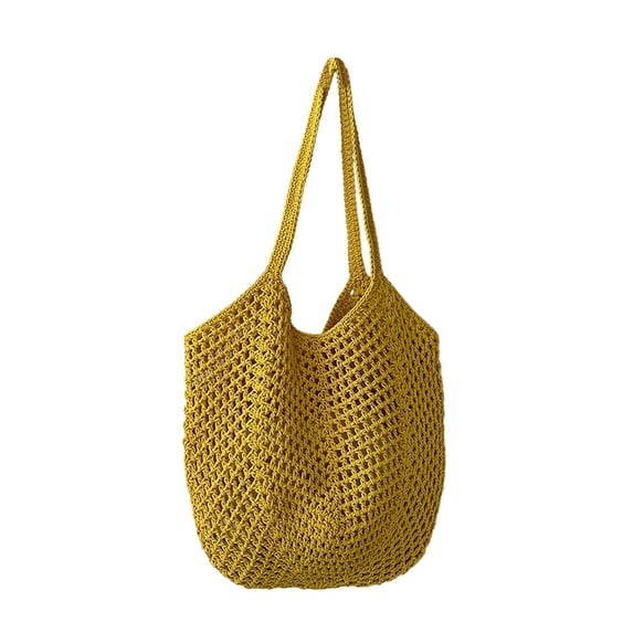 Woven Soft Large Straw Shoulder Bag Boho Straw Handle Tote Retro Summer Beach Bag Rattan Handbag, Yellow