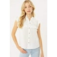 thumbnail image 1 of Woven Solid Ruffle Neck Button Front Blouse, 1 of 3