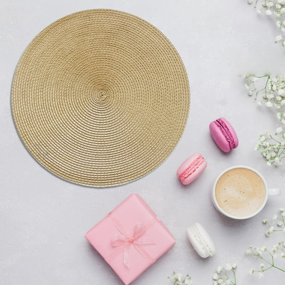 Woven Spiral Table Placemats - 15 Inch Round Set of 4, Non-Slip Dining Mats, Reversible Heat Resistant Kitchen Mats, Durable Polypropylene, Easy Clean, Indoor Outdoor Use, Modern Table Decor