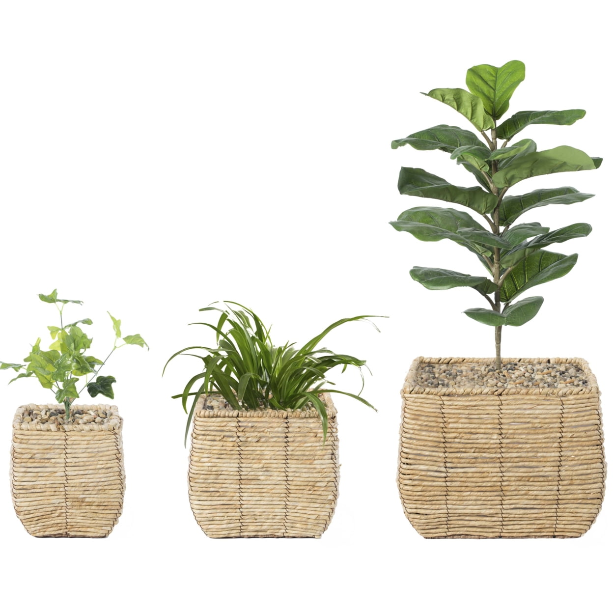 Rustic Woven Square Medium Planter with Leak-Proof Lining