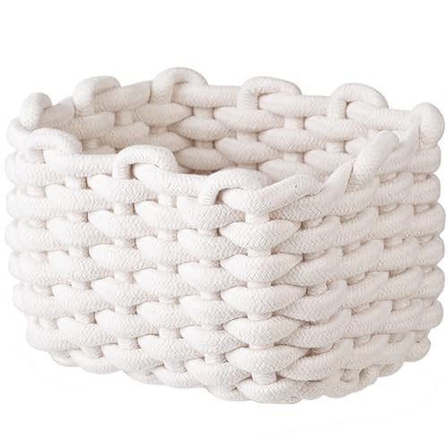 Woven Square Storage Basket Cotton Rope Organizer White Small