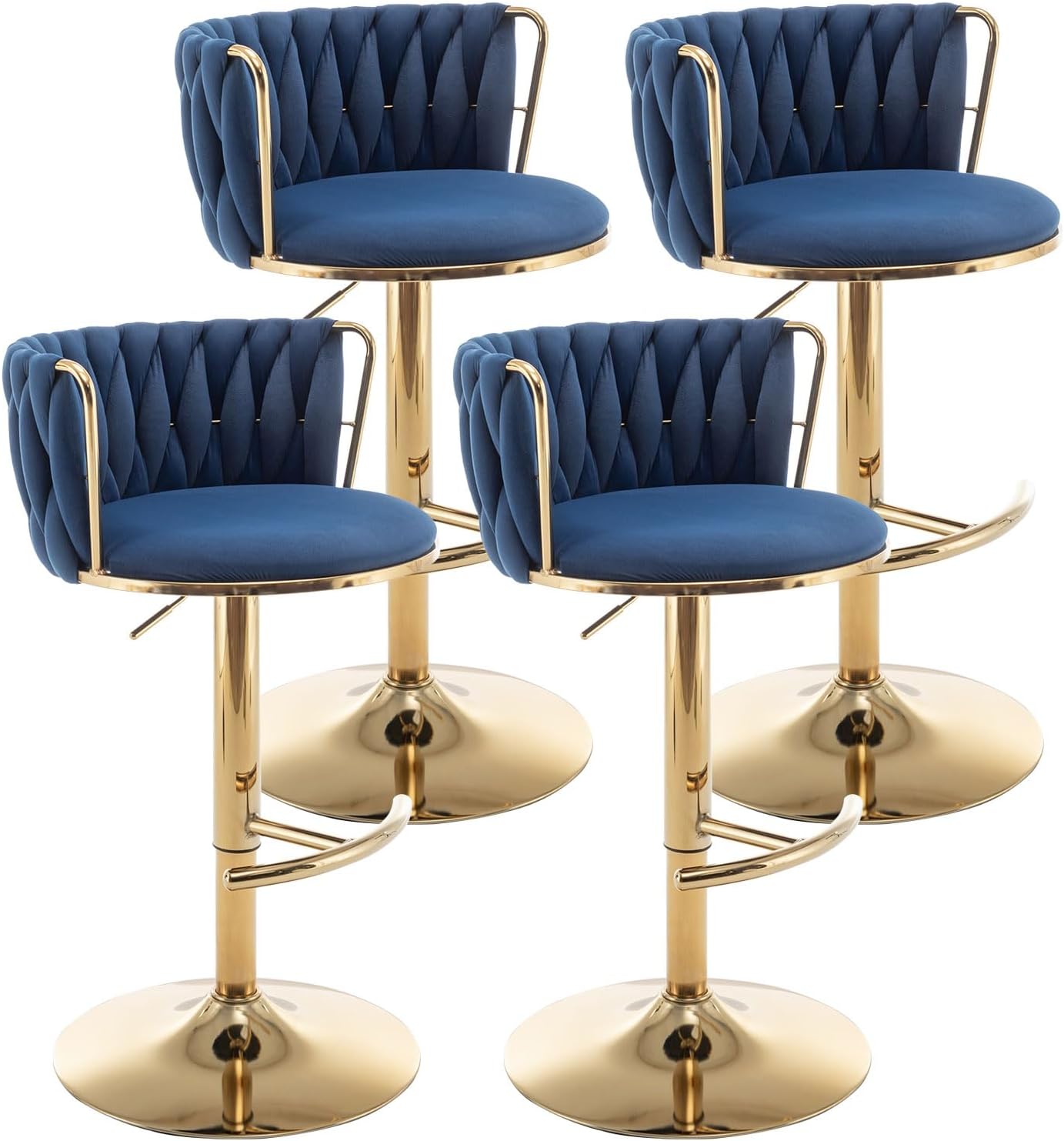 Woven Stools Set of 4 Counter Height Stools with Low Back Gold Swivel