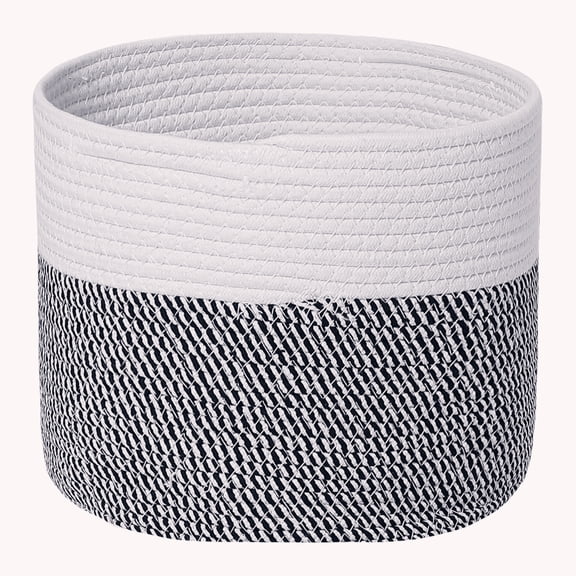 REGALWOVEN Woven Storage Basket Bin for Clothes, Blankets, Shoes, Shelf Closet Organizer Bin for Living Room Home Decor White/Black 11.8*11.8*9.8in