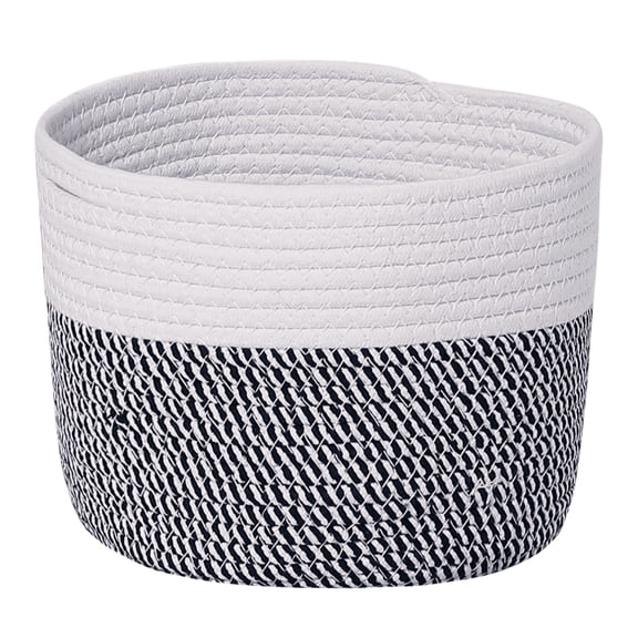 REGALWOVEN Woven Storage Basket Bin for Clothes, Blankets, Shoes, Shelf Closet Organizer Bin for Living Room Home Decor White/Black 9.8*9.8*7.9in