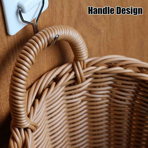 Woven Storage Basket Boho Wall Hanging Basket Retro Farmhouse Decor Plastic Hanging Fruit Basket For Organizing With Handle Boho Room Decor Bathroom Door Kitchen Plants Flowers